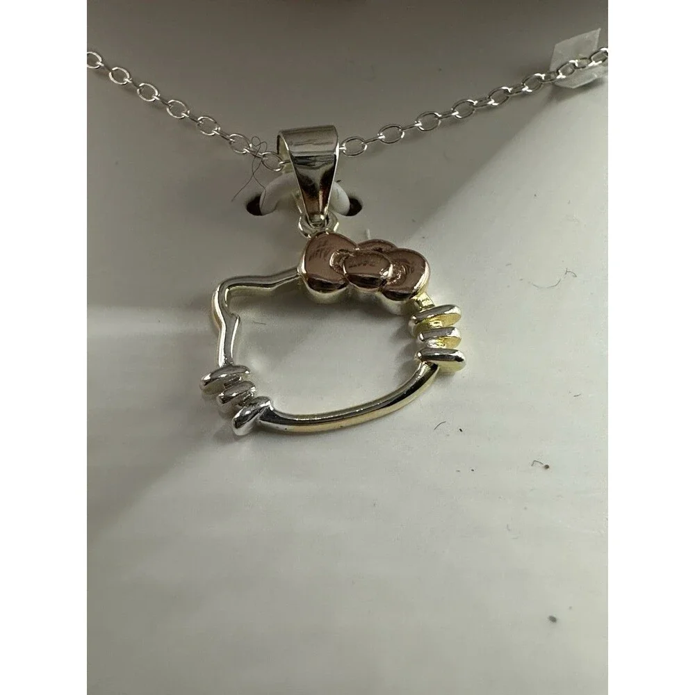 Hello Kitty Sterling Silver Crystals Pink Bow Necklace New In Gift Box Sanrio